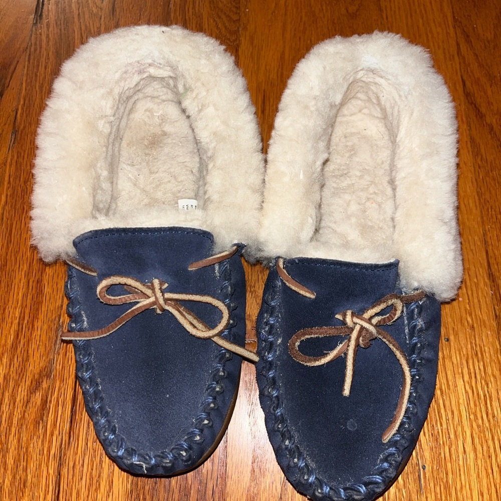 L.L. Bean Blue and Tan Moccasins